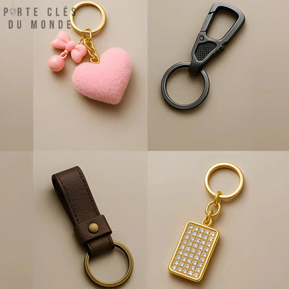 Quatre Porte clé qui représente nos collections de porte-clés
