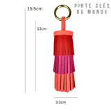 porte clé cuir frange coloré avec dimensions affichés