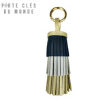 Porte clé frange cuir bleu marine, bleu ciel et doré  accessoires de clés élégants aux tons doux
