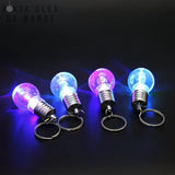 Porte clés ampoule lumineux avec plusieurs couleurs allumées violet, rose, bleu et bleu ciel