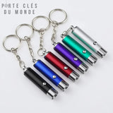 Porte clés mini lampe UV montrant les 6 couleurs différentes : bleu, noir, rouge, violet, turquoise et gris