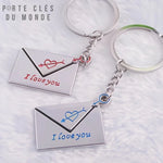 Duo de porte clé pour couple lettre avec coeur et "i love you" gravé 