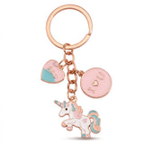 Licorne porte-clé blanche à crinière pastel, avec cœur BFF et médaille rose I love you