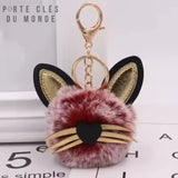 Porte clé chat pompon rouge et blanc, accessoire félin coloré et doux pour personnaliser un trousseau de clés
