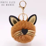 Porte clé chat pompon roux avec détails moustaches, accessoire félin inspiré des chats domestiques