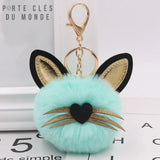 Porte clé chat pompon bleu turquoise, boule féline douce et visible pour clés ou sac
