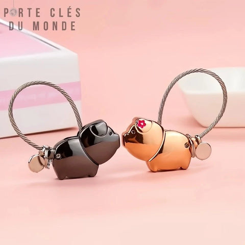 porte clé cochon duo noir et rose