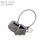 porte clé cochon noir en acier inoxydable