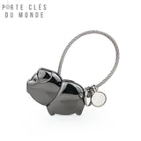 porte clé cochon noir en acier inoxydable