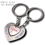 Porte clé couple en forme de cœur avec gravure "lovely forever" pour amoureux