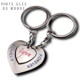Porte clé couple en forme de cœur avec gravure "lovely forever" pour amoureux