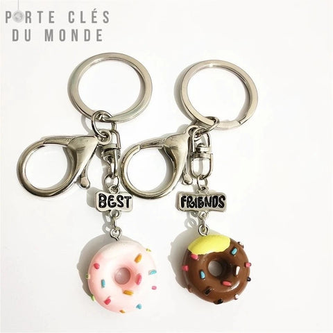 porte clé couple amitié en forme de donuts