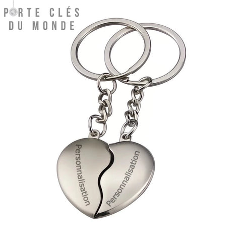 porte clé couple amour deux moitié qui forme un coeur personnalisable