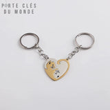 Porte clé couple original avec deux chats qui s’assemblent et forme un cœur, en métal résistant