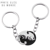 Porte clé couple chats noir et blanc en forme de yin yang, design romantique