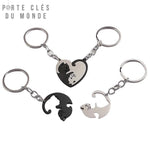 Duo de porte-clés chats pour couple amoureux, modèle assorti noir et argenté