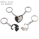 Duo de porte-clés chats pour couple amoureux, modèle assorti noir et argenté