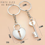 porte clés couple clé et cadenas avec dimensions affichées