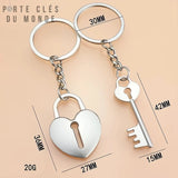 porte clés couple clé et cadenas avec dimensions affichées