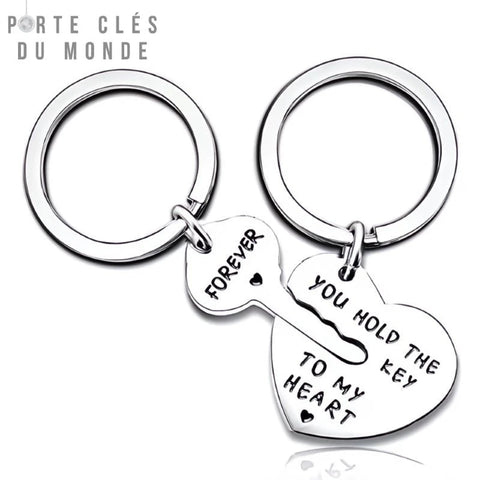 porte clé couple coeur clé gravé