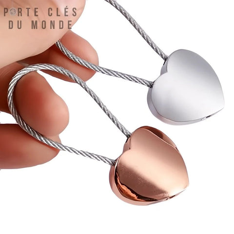 porte clé couple coeur duo assortis en argent et rose doré 