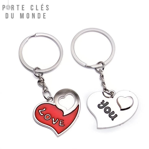 porte clé couple coeur rouge qui s'emboite.