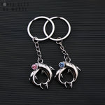 porte clé couple dauphin avec strass bleu et rose