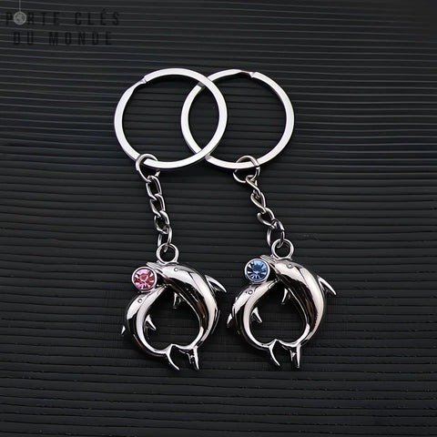 porte clé couple dauphin avec strass bleu et rose