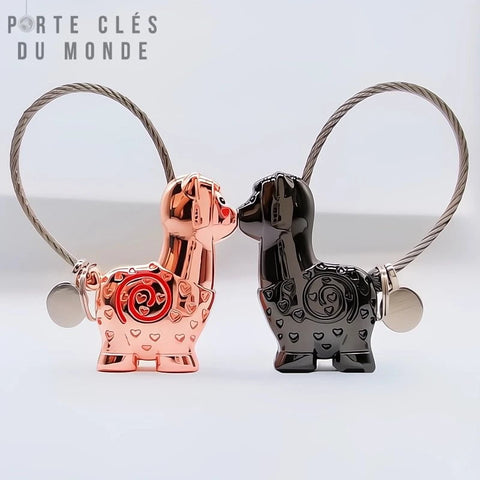 porte clés couple lama en duo noir et rose doré