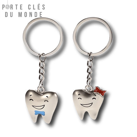 porte clé couple dent souriant avec nœud papillon
