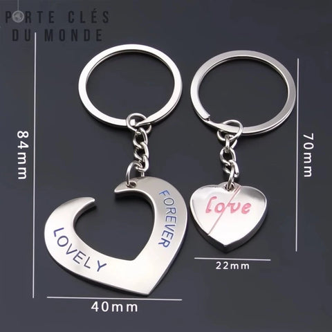 porte clé couple avec dimensions affichées