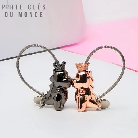 porte clé couple dino qui s'embrassent 