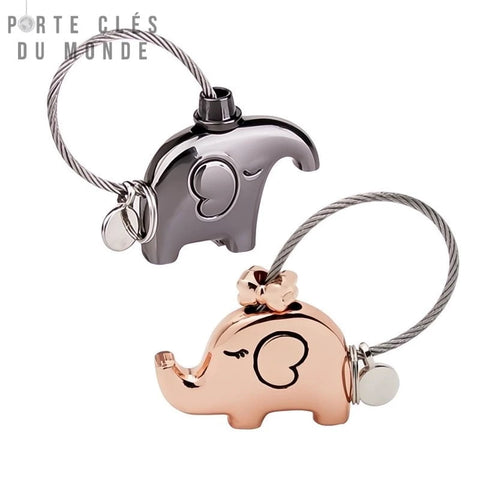 porte clé couple éléphant noir et or rosé s'embrassant