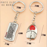 porte clé couple geek avec dimensions du clavier et de la souris afficher