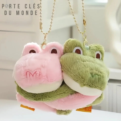 porte clé couple grenouille rose et verte