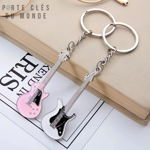 porte clé couple guitare, duo noir et rose