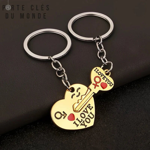 porte clé couple i love you en couleur Or