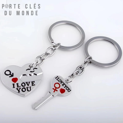 porte clé couple i love you duo coeur et clé