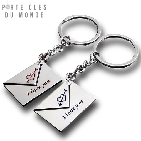 porte clé couple lettre avec gravure I love you 