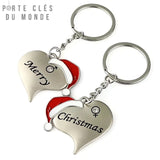 Porte clé couple de Noël en forme de cœur Merry Christmas pour amoureux