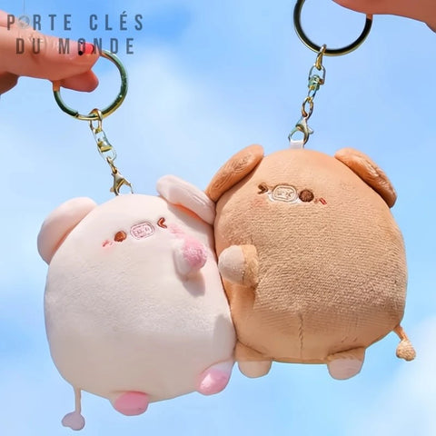 porte clé couple peluche en forme de cochon rose et brun