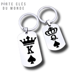 porte clé couple romantique avec gravure King and Queen