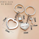 porte clé couple true love avec dimensions affichées
