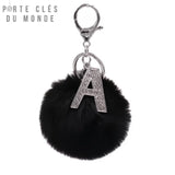 Porte clé femme pompon avec lettre A en fourrure douce, accessoire personnalisé pour sac ou trousseau