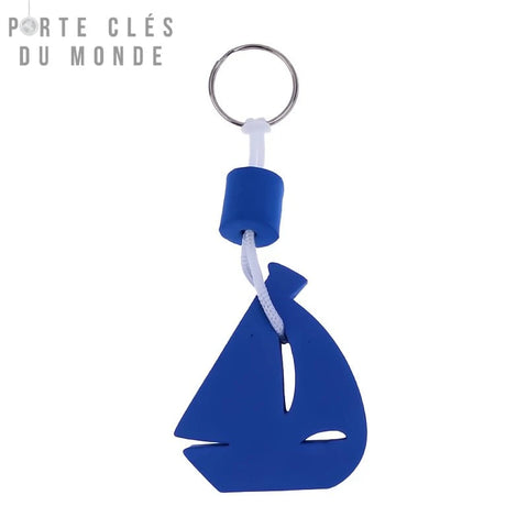 Porte clé flottant bateau bleu en mousse EVA, vue de face