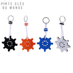 Ensemble de 4 porte clé flottant bateau en forme de gouvernail : noir, orange, bleu, blanc