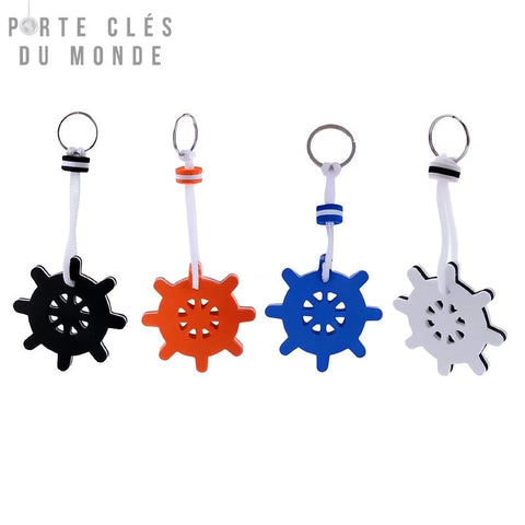 Ensemble de 4 porte clé flottant bateau en forme de gouvernail : noir, orange, bleu, blanc