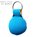 Porte clé flottant néoprène bleu ciel en forme ronde avec anneau inoxydable