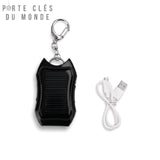 Porte-clé lampe solaire noir avec câble de recharge USB
