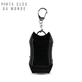 Porte-clé lampe solaire noir avec mousqueton et panneau solaire